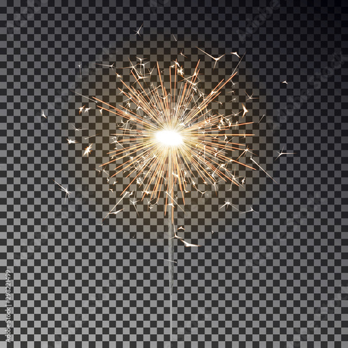 Sparkler candle vector isolated. Bengal fire light effect. Birthday firecracker sparkle effect. Vector illustration