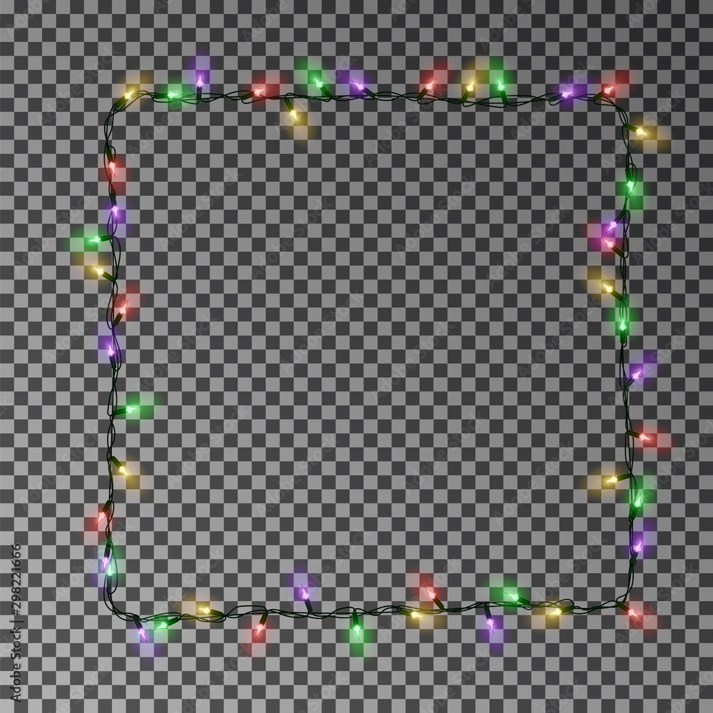 Obraz premium Christmas lights square vector, light frame isolated. Xmas light border effect. Vector illustration