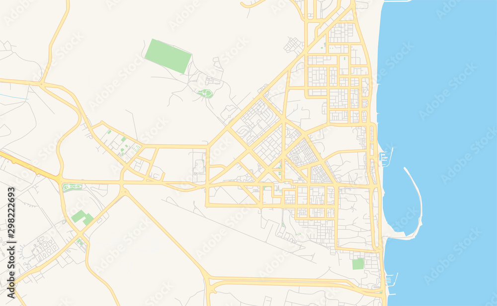 Printable street map of Al Fujairah City  , United Arab Emirates