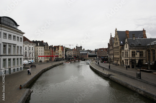 Gothic architecture buildings and castle in Ghent streets in Belgium