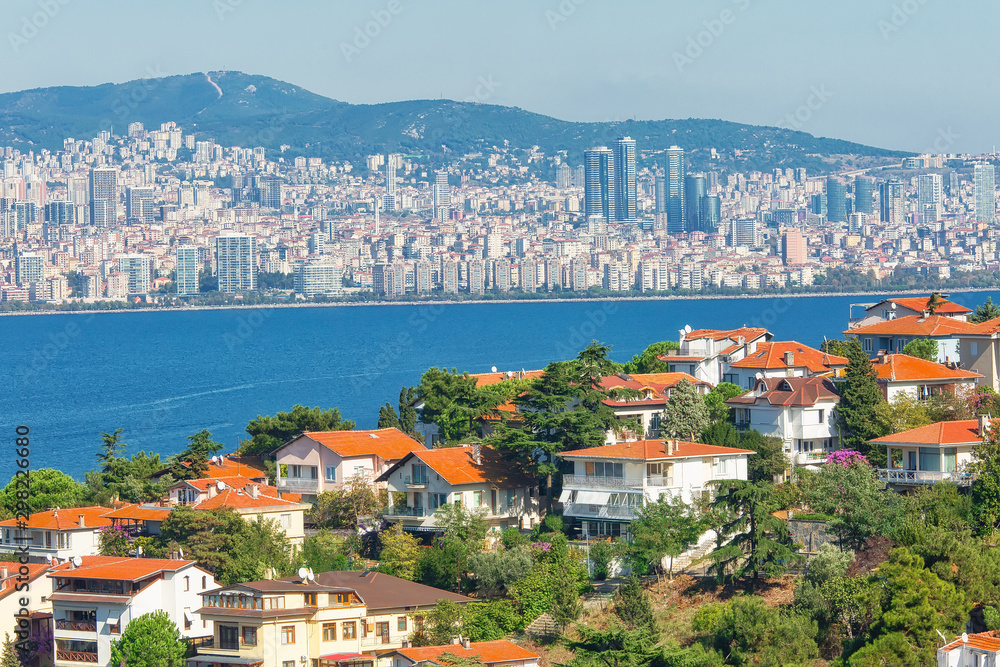 View from the island of Buyukada across to the asian side of Istanbul, Turkey