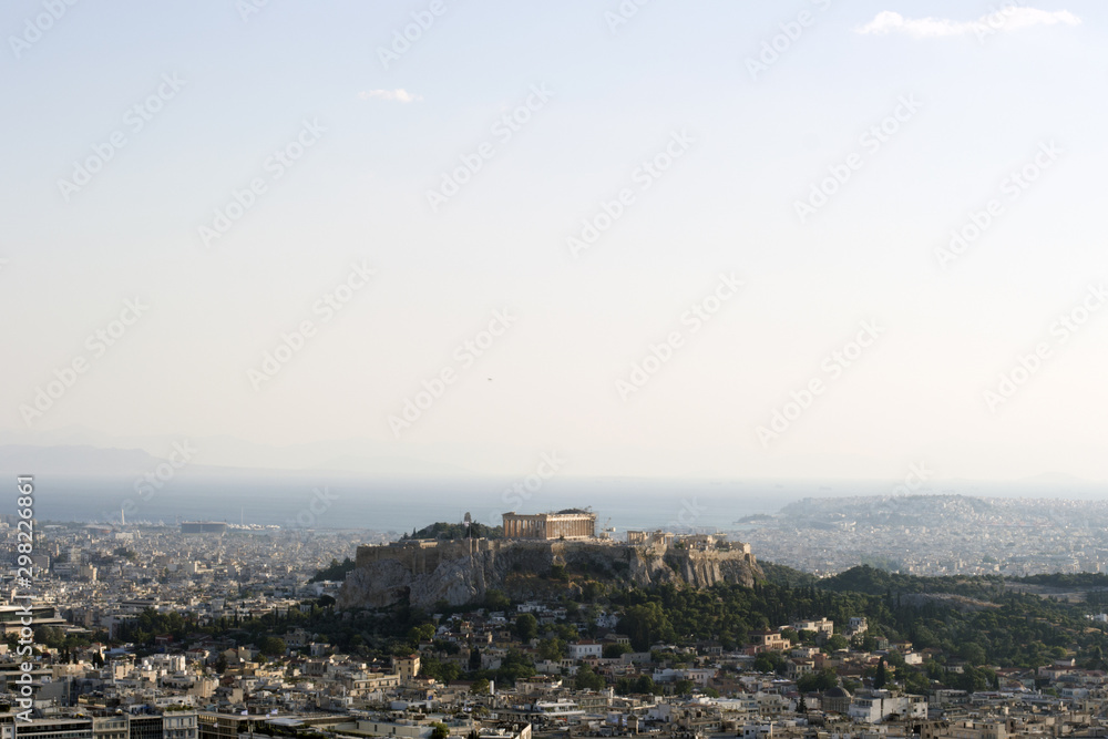 Panoramic view of Athens, Greece. Parthenon in background.