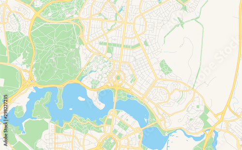 Printable street map of Canberra-Queanbeyan, Australia