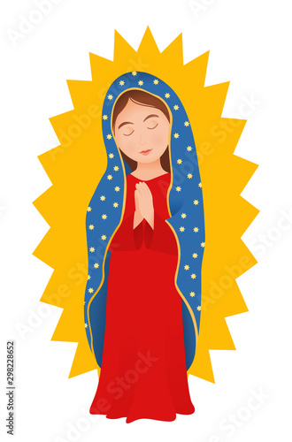 Virgin Of Guadalupe, Mexican Virgin Mary vector isolated on white 