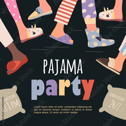 Colored pajama party poster. Vector template Slumber party photo