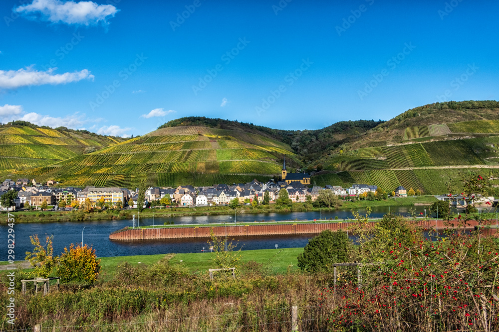Obraz premium Zeltingen-Rachtig an der Mosel mit Staustufe