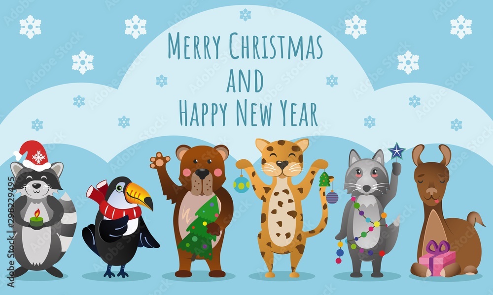Obraz premium Hand drawn card, banner with cute animals. Concept kids print, invite.