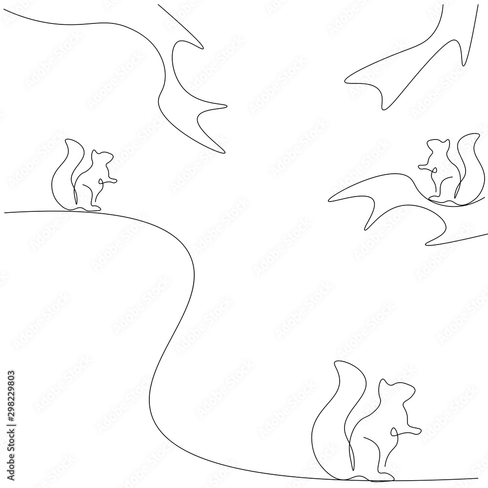 Forest background landscape with squirrels on tree, vector illustration Forest background landscape with squirrels on tree, vector illustration
