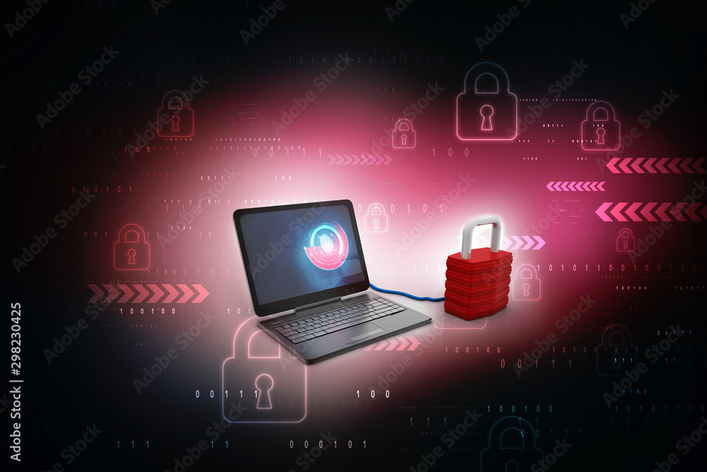 3d illustration Safety concept: Closed Padlock with laptop on digital background 3d illustration Safety concept: Closed Padlock with laptop on digital background