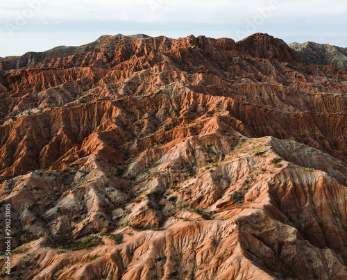 Amazing sunset at the Fairytale Canyon, Issyk-Kul region, Kyrgyzstan. Erosion sandstone.