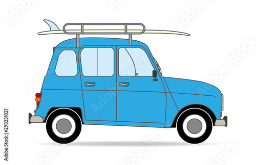 Französisches Auto Dachgepäckträger Surfboard Silhouette
