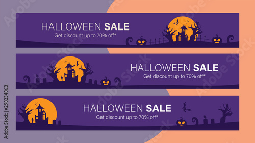 Happy halloween sale mobile banner template for online shop or social media ads. Big sale halloween holiday event. Flash sale on halloween. Halloween vector illustration