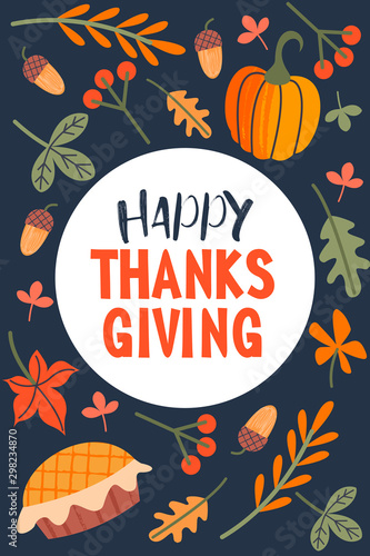Happy thanksgiving. Greeting card, holiday banner. Vector illustration.
