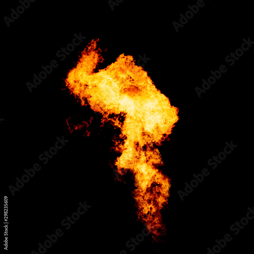 Burning olympic torch isolated on black, olympics symbol, live fire, flame element