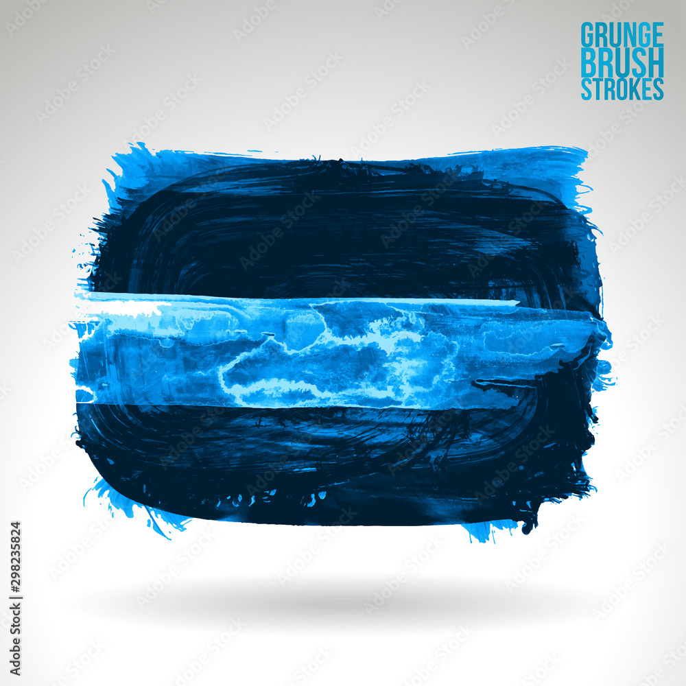 Fototapeta premium Blue brush stroke and texture. Grunge vector abstract hand - painted element. Underline and border design.
