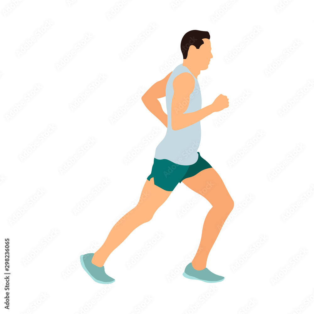 Running man in blue jersey profile, side view. Abstract vector illustration Running man in blue jersey profile, side view. Abstract vector illustration