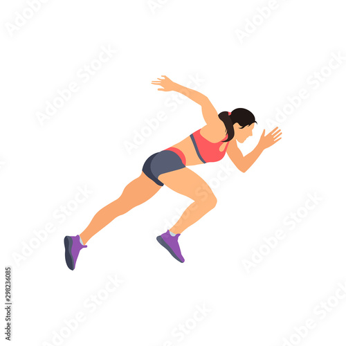 Running woman side view vector