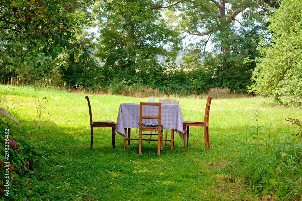 Picnic table and chairs in the garden. Picnic table and chairs in the garden.