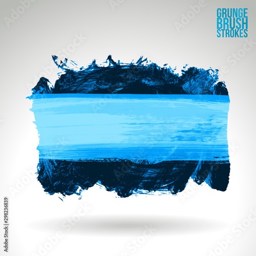 Blue brush stroke and texture. Grunge vector abstract hand - painted element. Underline and border design.