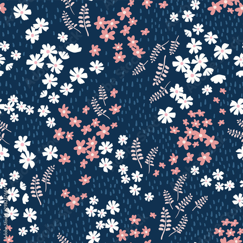 Cute hand drawn seamless pattern - ditsy meadow background, great for textiles, banners, wrapping, wallpaper - vector surface design
