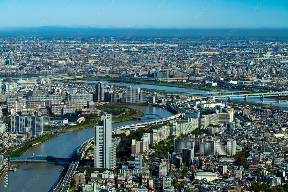 Obraz premium 東京スカイツリーから見る街並み 北千住方面