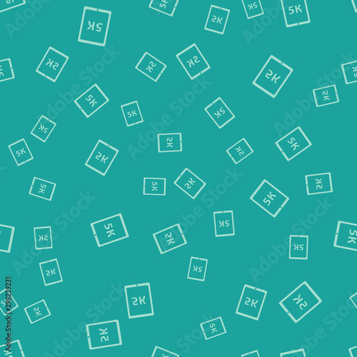 Green Tablet with text 5k icon isolated seamless pattern on green background. Vector Illustration