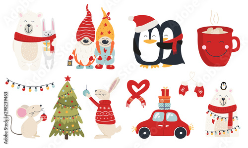 Set of christmas characters hugs