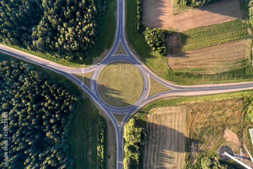 Roundabout, aerial view. Road infrastructure.