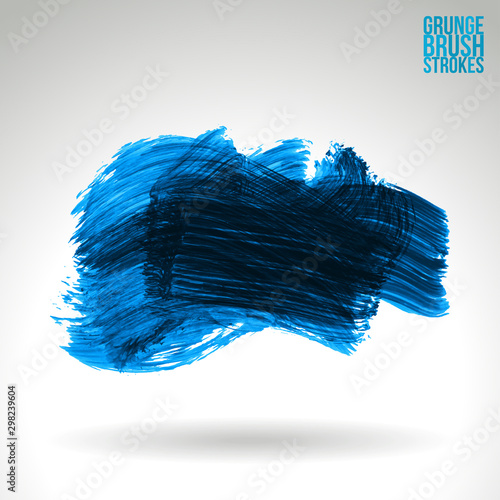 Blue brush stroke and texture. Grunge vector abstract hand - painted element. Underline and border design.