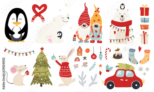 Set of christmas characters hugs