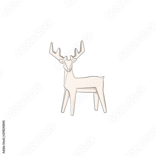 Christmas White Deer Isolated On A White Background Hand Drawn Illustration 