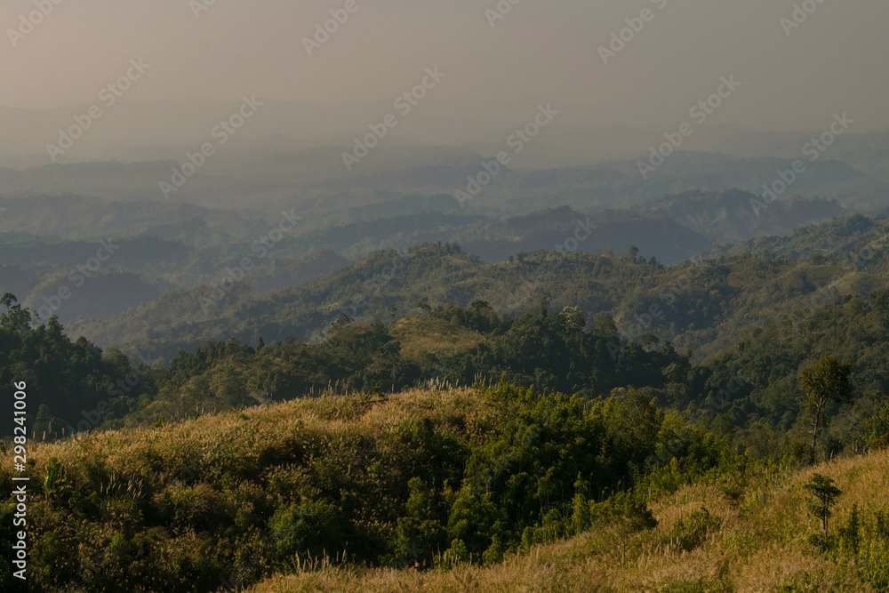 BANGLADESHI GREEN MOUNTAIN LANDSCAPE WITH MOUNTAIN LAIRS