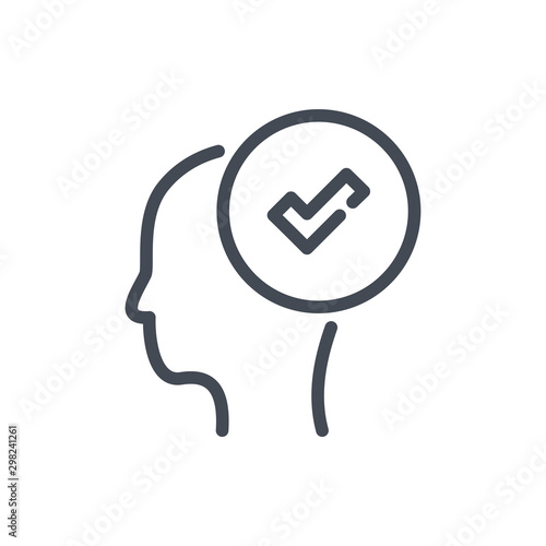 Head with checkmark line icon. Pick a person vector outline sign.