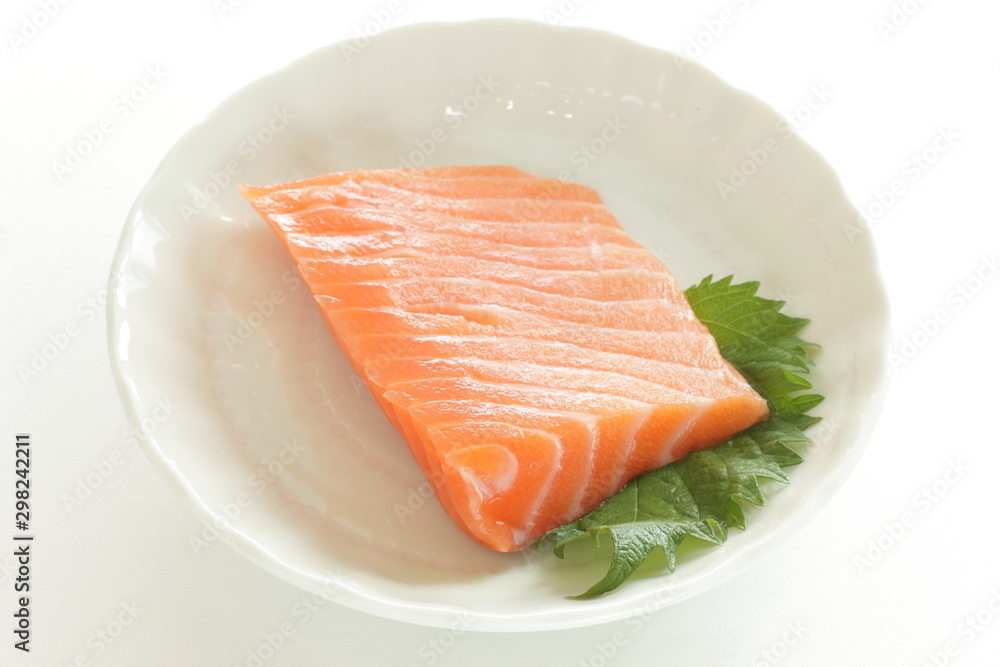 Freshness salmon for Japanese sashimi on herbal boba