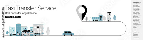 Taxi Transfer Service. Minimalistic vector illustration in monochrome tones in a flat style. Banner, advertising sign, poster, web banner.