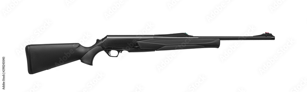 Modern left-handed hunting semi-automatic gun isolate on a white background. Left-handed weapons for hunting, sports and self-defense. Modern left-handed hunting semi-automatic gun isolate on a white background. Left-handed weapons for hunting, sports and self-defense.