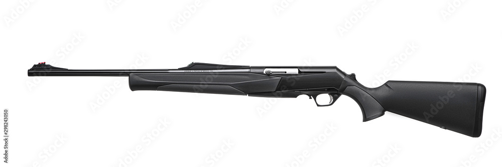 Modern left-handed hunting semi-automatic gun isolate on a white background. Left-handed weapons for hunting, sports and self-defense. Modern left-handed hunting semi-automatic gun isolate on a white background. Left-handed weapons for hunting, sports and self-defense.