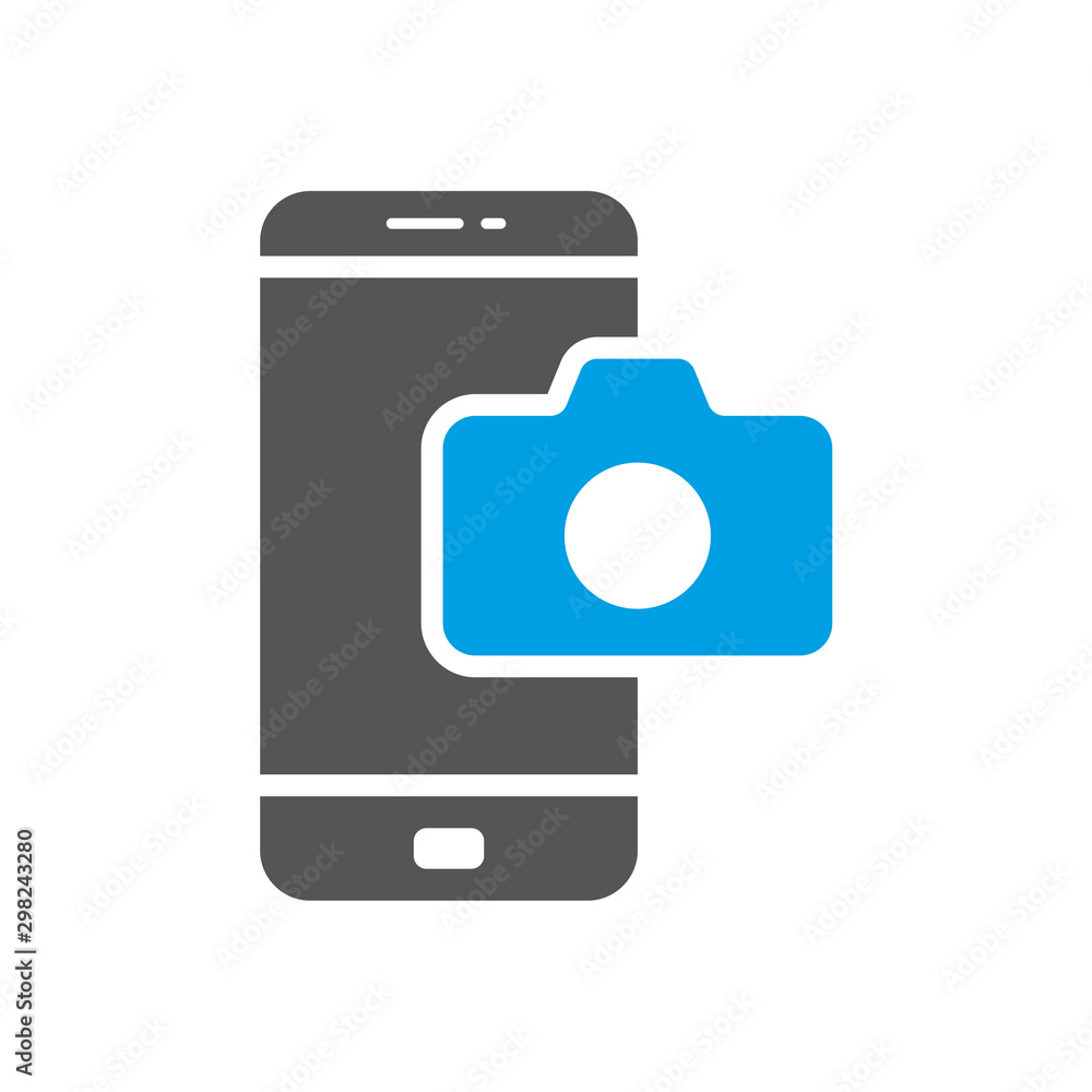 Camera Application Smartphone. Modern smartphone with symbol of camera. Colorful vector illustration. EPS 10