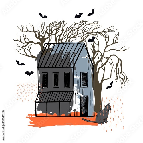  Hand drawn halloween set. Vector sketch illustration.