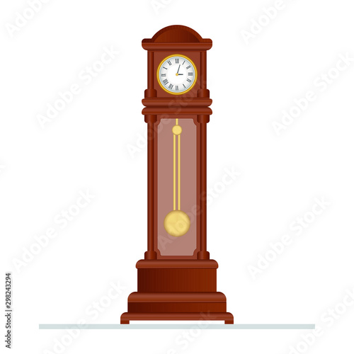 Old retro clock with pendulum vector illustration