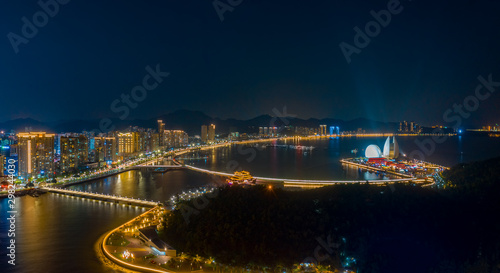 Couple Road and Beaver Island Beach Night View in Zhuhai City, Guangdong Province