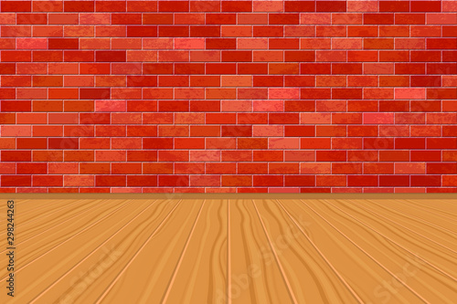Background of empty room with bricks wall and wooden floor