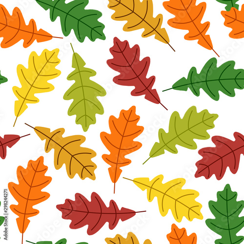 Autumn leaves seamless pattern on white background. Decorative trees vector illustration. Cute forest background. Scandinavian style design for textile, wallpaper, fabric, decor.