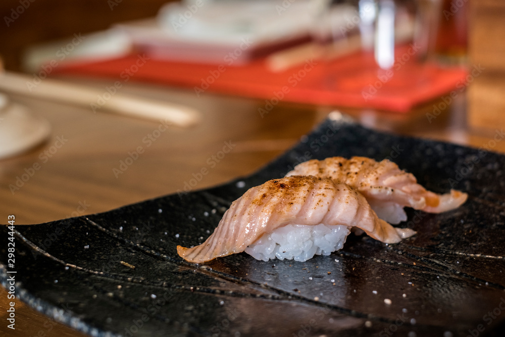 tasty oriental food in japanese restaurant