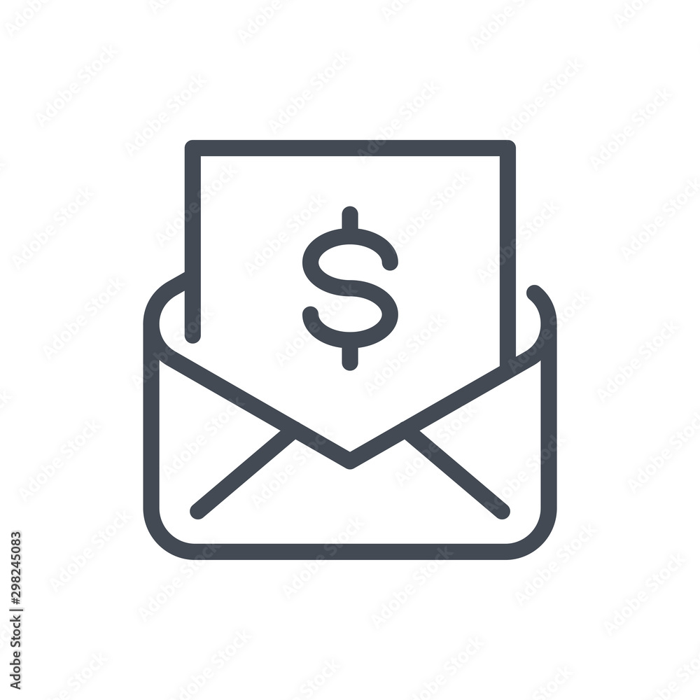 Mail with bill and payment confirmation line icon. Email envelope with dollar vector outline sign. Mail with bill and payment confirmation line icon. Email envelope with dollar vector outline sign.