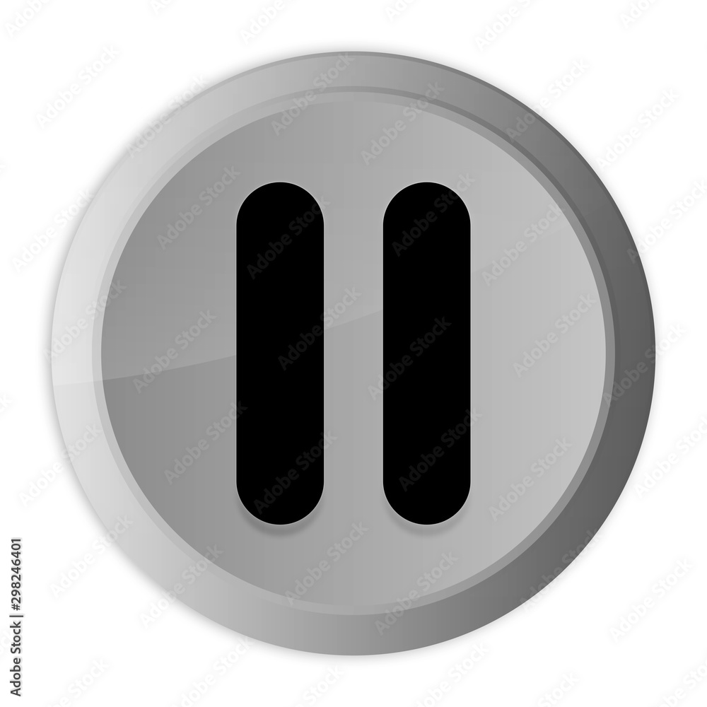 Pause icon metal silver round button metallic design circle isolated on white background black and white concept illustration Pause icon metal silver round button metallic design circle isolated on white background black and white concept illustration