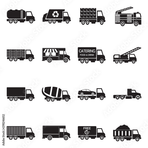 Truck Icons. Black Flat Design. Vector Illustration.