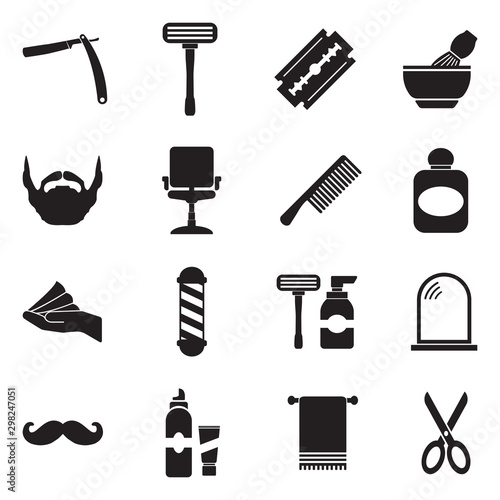 Barber Icons. Black Flat Design. Vector Illustration.
