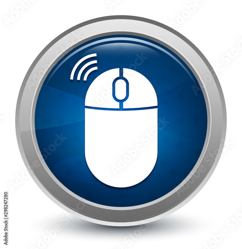 Wireless mouse icon starburst shiny blue round button illustration design concept