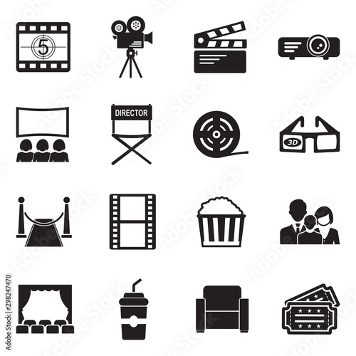Cinema Icons. Set 2. Black Flat Design. Vector Illustration.